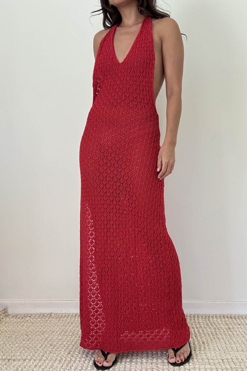 Knit Halter Maxi - Polkadots & Moonbeams LAPolkadots & MoonbeamsRedSKnit Halter Maxi