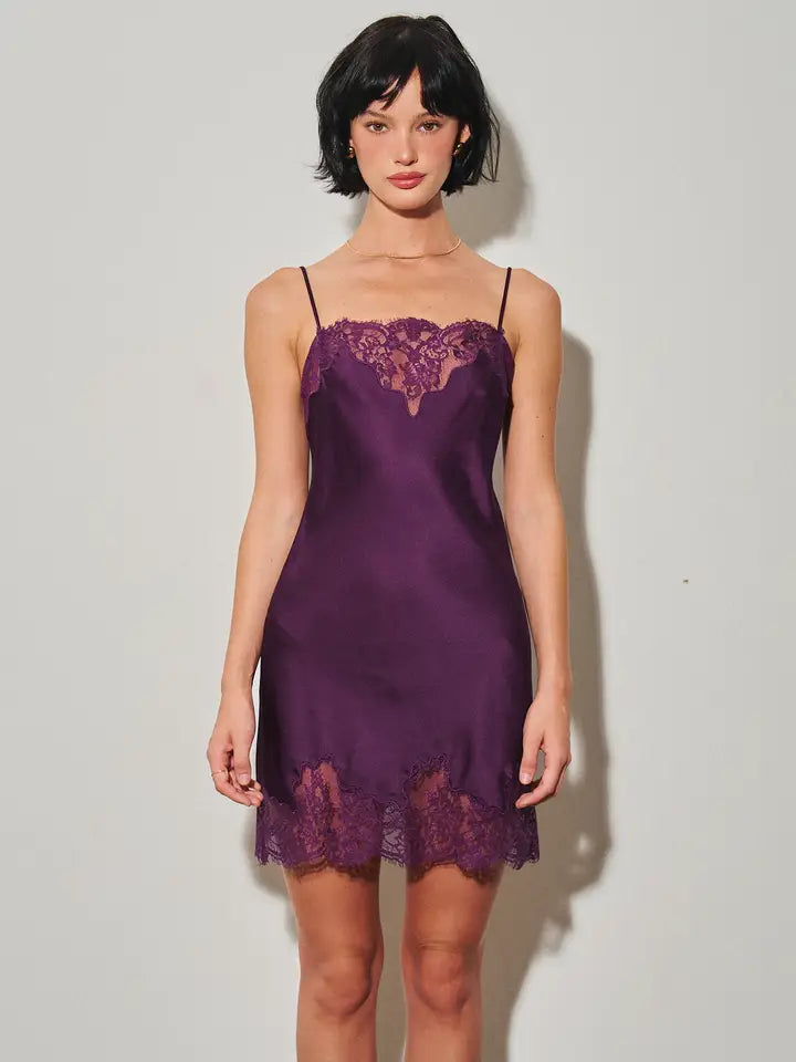 Satin Mini Dress with Lace