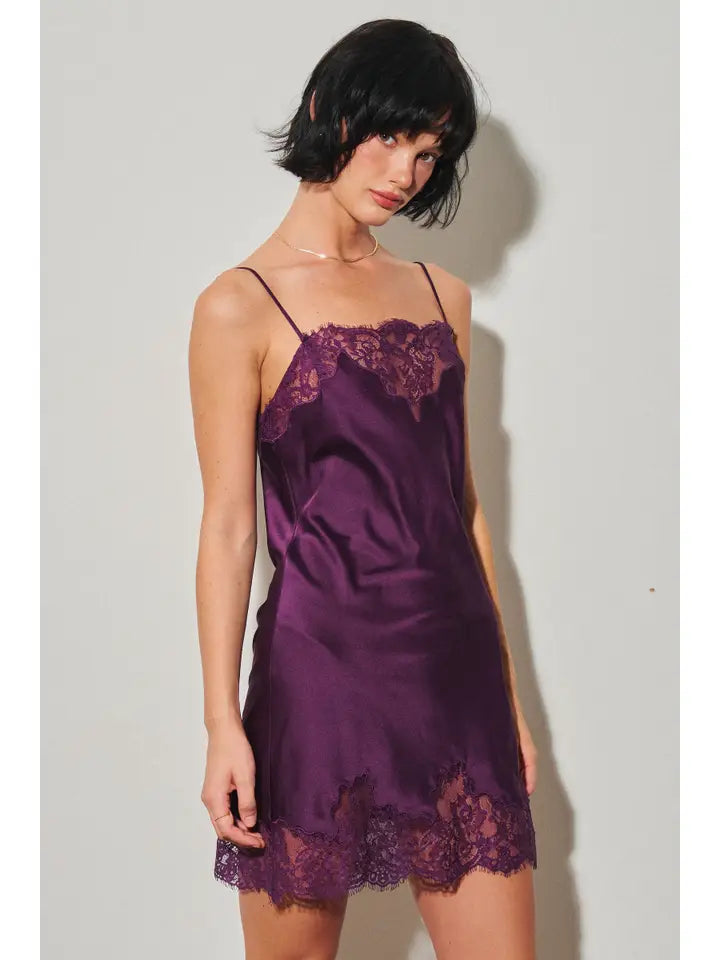 Satin Mini Dress with Lace