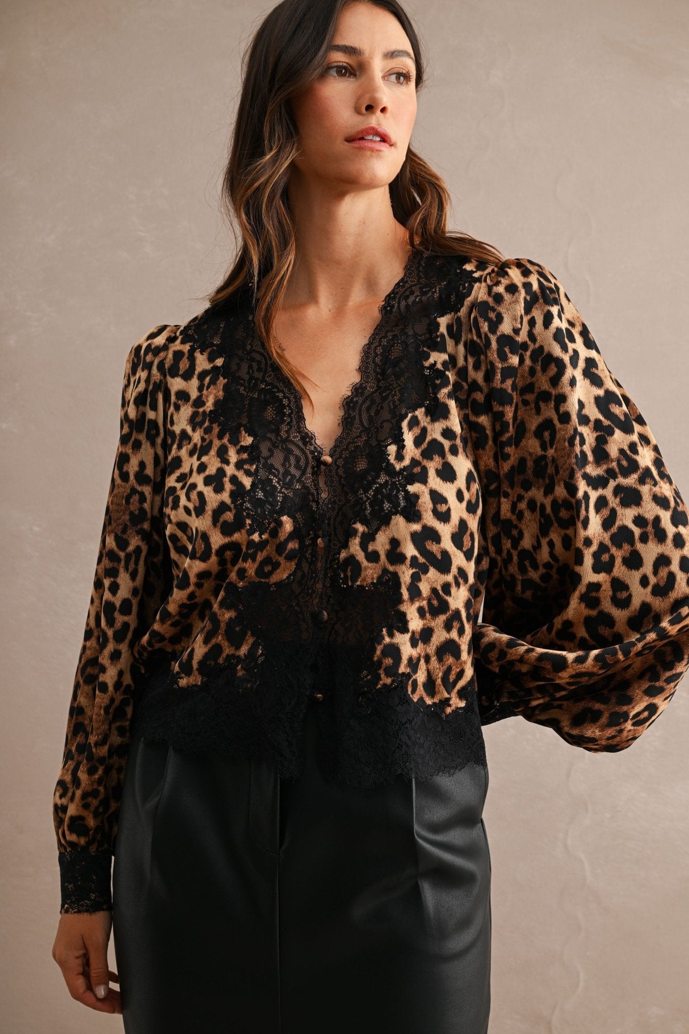 Leopard Lace Trim Blouse - Polkadots & Moonbeams LAPolkadots & MoonbeamsleopardSLeopard Lace Trim Blouse