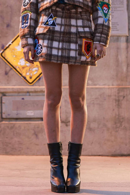 Logo Plaid Mini Skirt