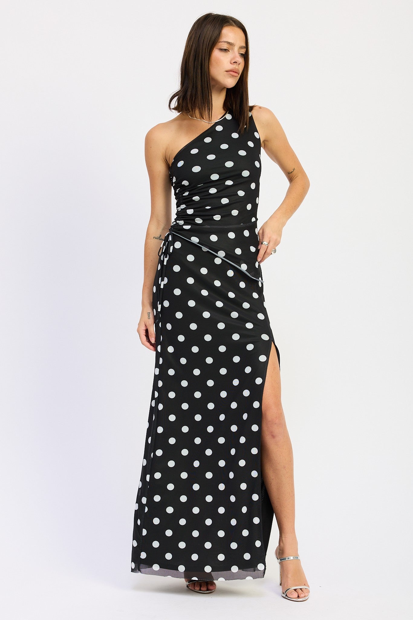 Mesh Slit Polkadots Maxi Skirt