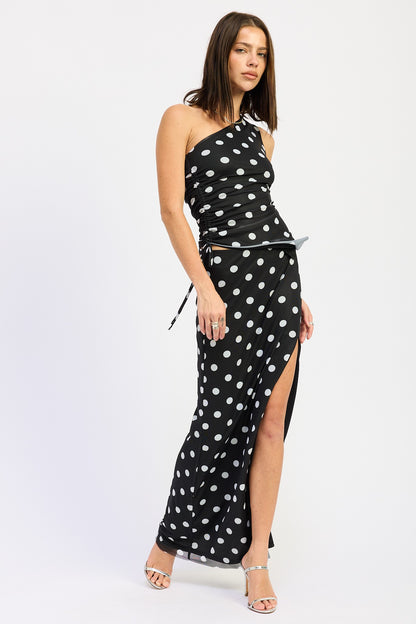Mesh Slit Polkadots Maxi Skirt