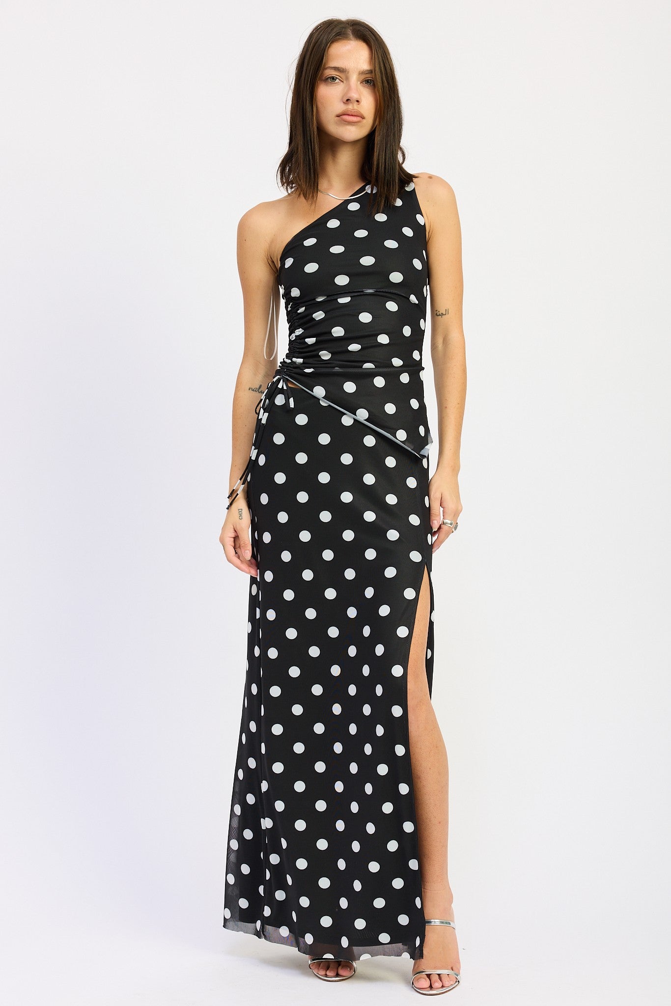 Mesh Slit Polkadots Maxi Skirt