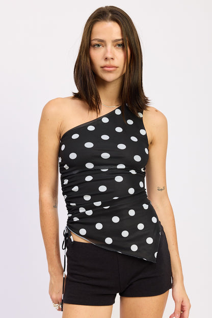 One Shoulder Polkadots Top