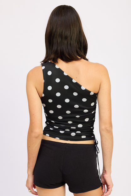 One Shoulder Polkadots Top