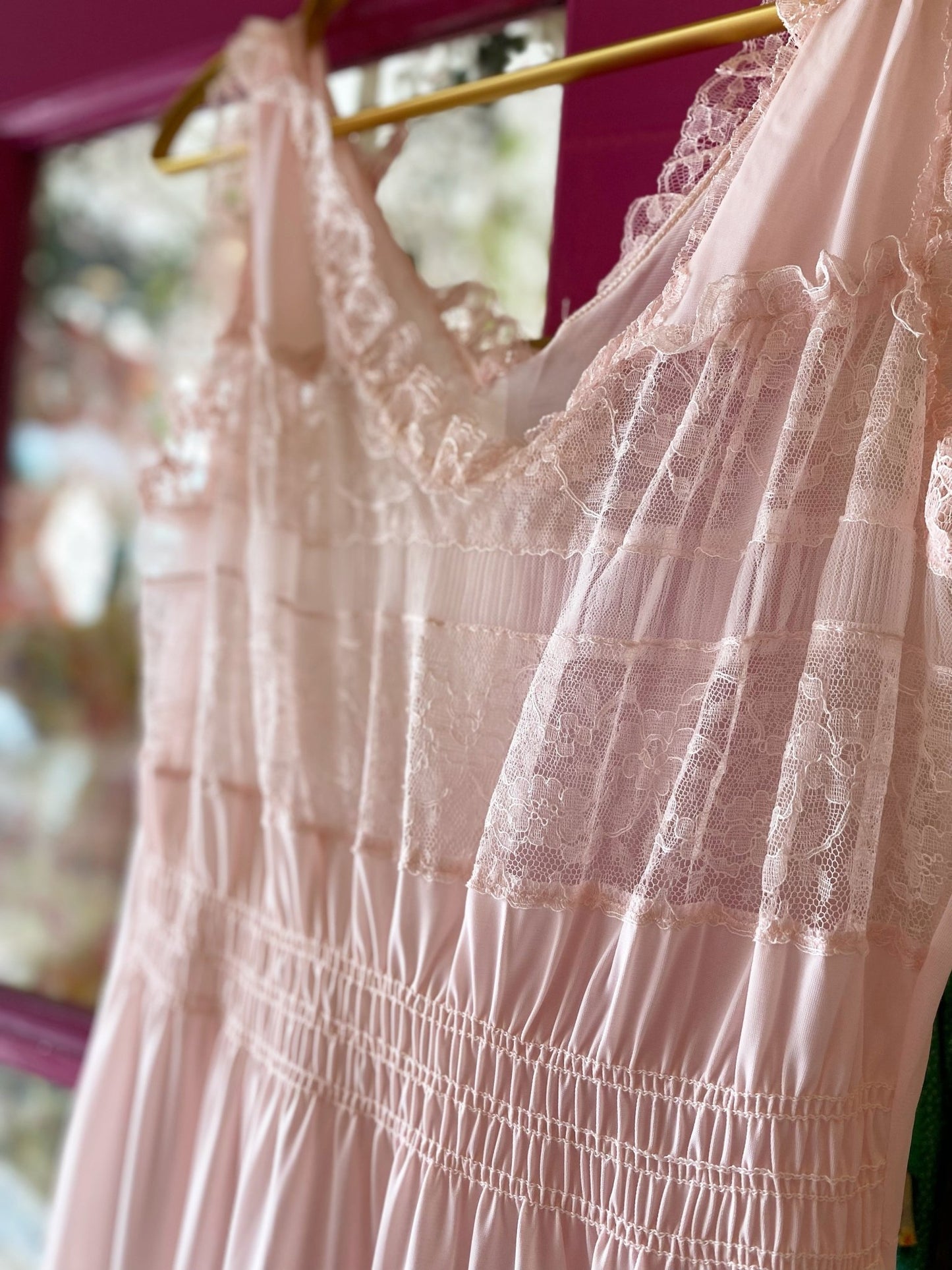 Pale Pink Ruffle Maxi Dress - Polkadots & Moonbeams LAVintagePale Pink Ruffle Maxi Dress