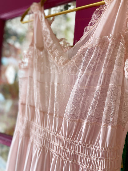 Pale Pink Ruffle Maxi Dress - Polkadots & Moonbeams LAVintagePale Pink Ruffle Maxi Dress