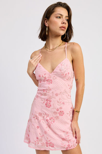 Paris Beaded Mini Dress - Polkadots & Moonbeams LAPolkadots & MoonbeamsPinkSParis Beaded Mini Dress