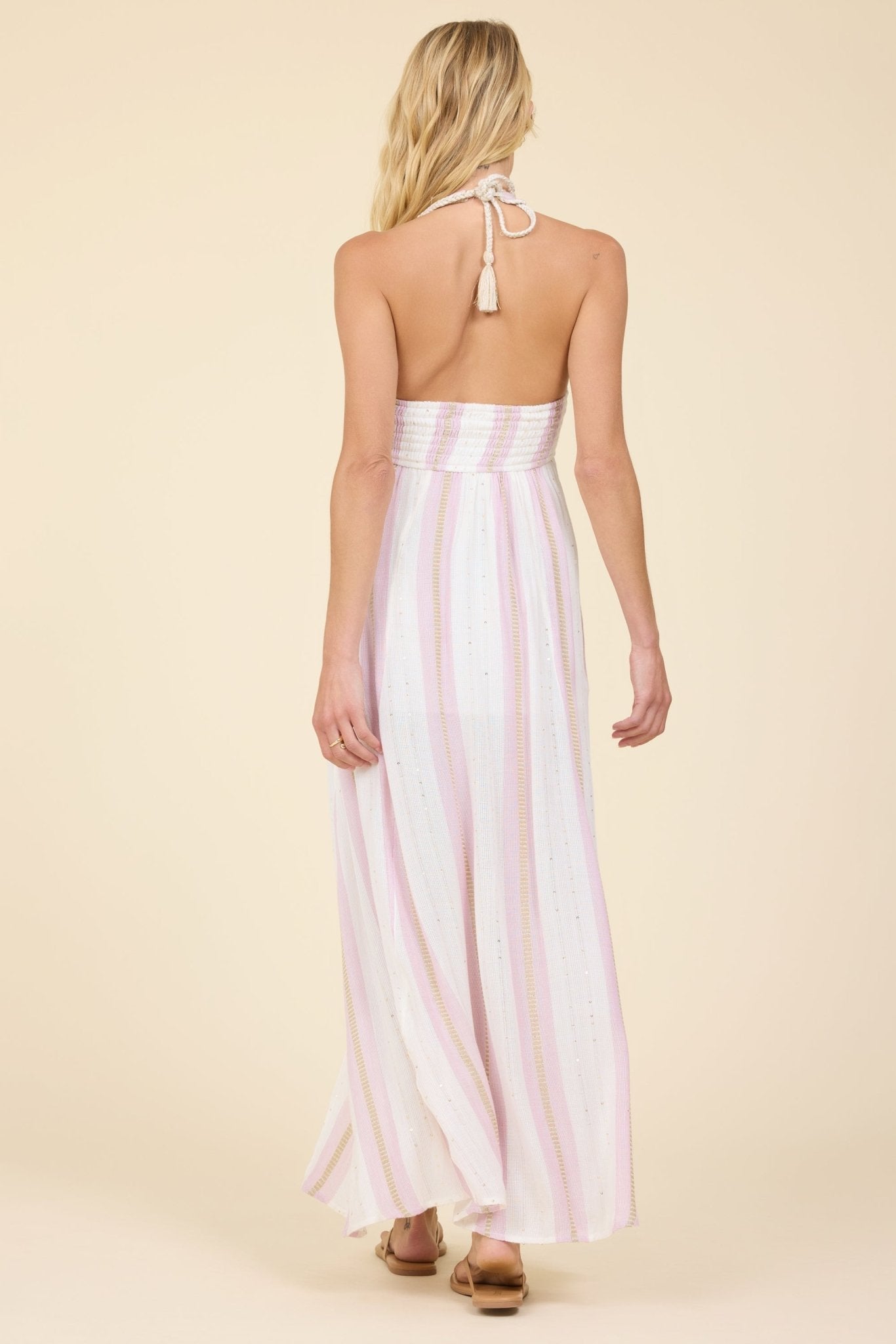 Pink Dust Stripe Halter Maxi - Polkadots & Moonbeams LAPolkadots & Moonbeams LASPink Dust Stripe Halter Maxi
