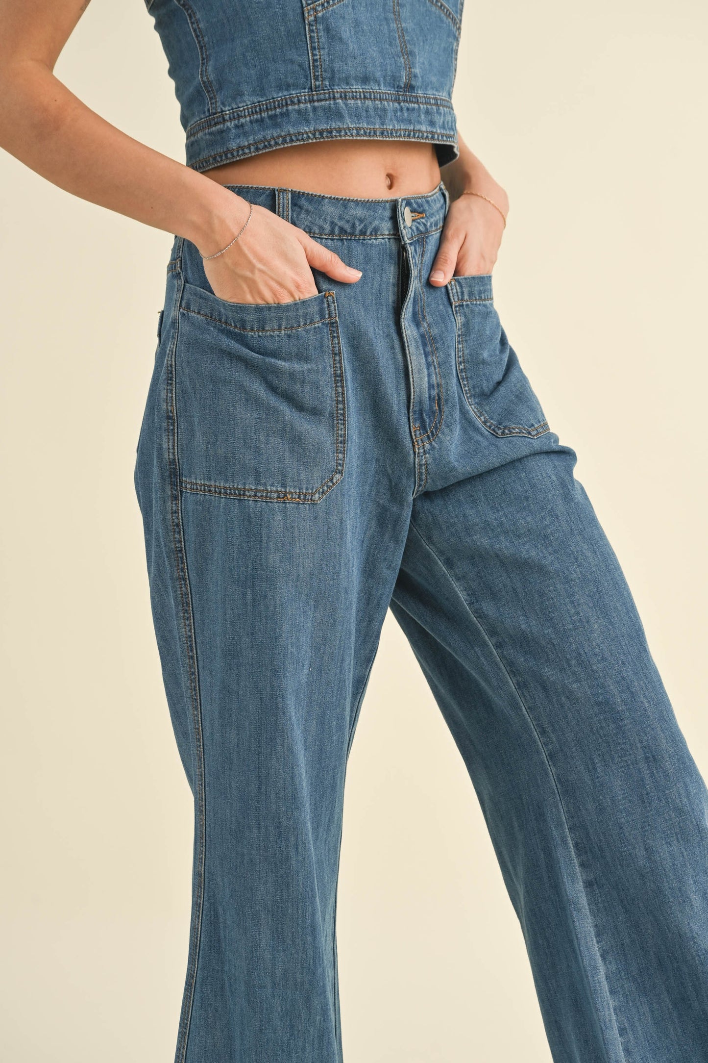 Cuffed Bottom Denim Pants