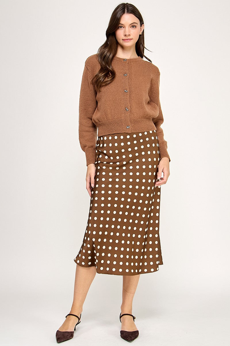 Brown Polkadots Midi Skirt