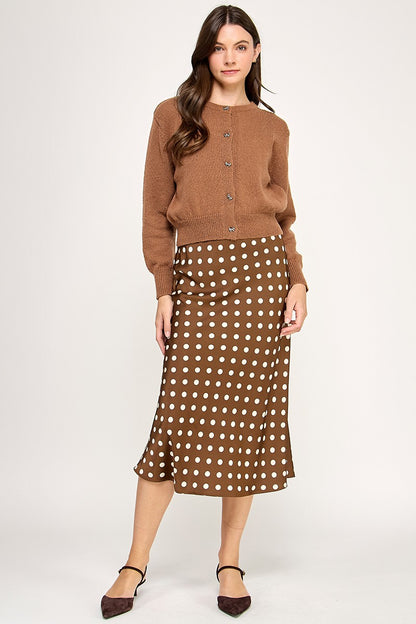 Brown Polkadots Midi Skirt