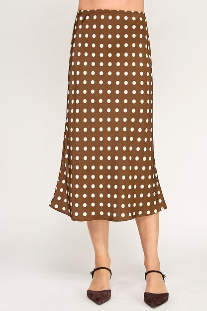 Brown Polkadots Midi Skirt