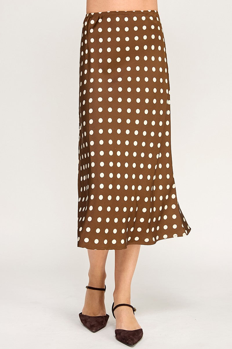 Brown Polkadots Midi Skirt