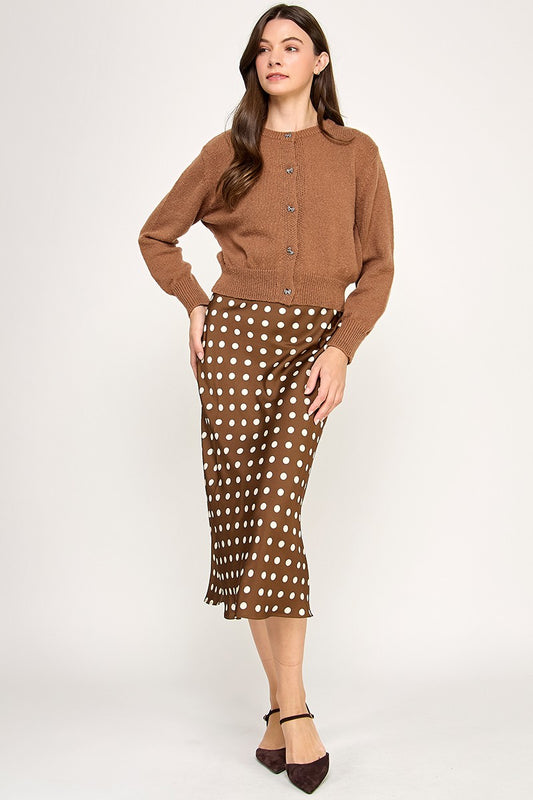 Brown Polkadots Midi Skirt
