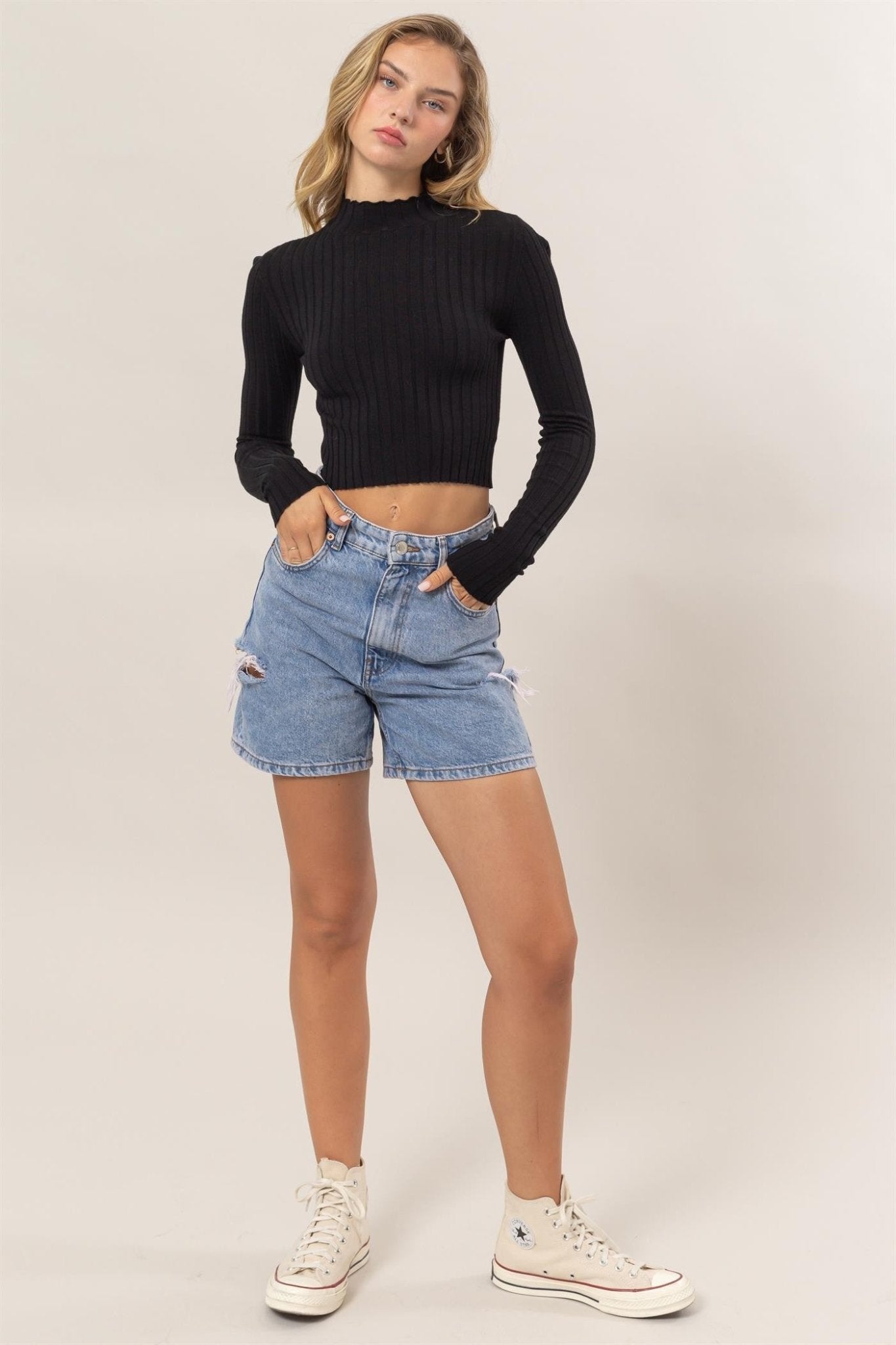 Rib Mock Turtleneck Top - Polkadots & Moonbeams LAPolkadots & MoonbeamsBlackSRib Mock Turtleneck Top