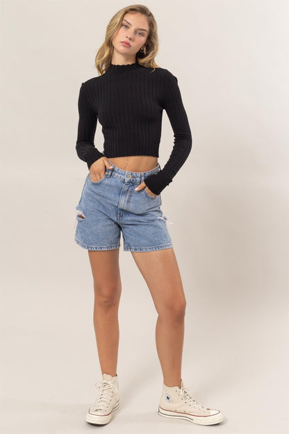 Rib Mock Turtleneck Top - Polkadots & Moonbeams LAPolkadots & MoonbeamsBlackSRib Mock Turtleneck Top