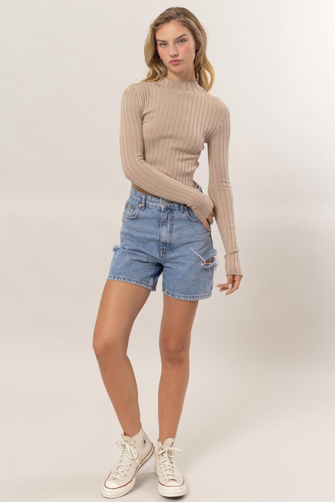 Rib Mock Turtleneck Top - Polkadots & Moonbeams LAPolkadots & MoonbeamsBlackSRib Mock Turtleneck Top