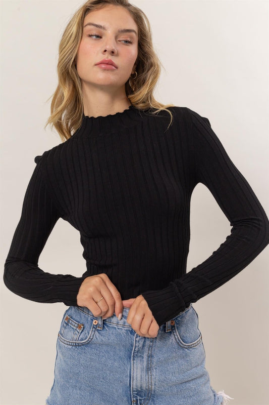 Rib Mock Turtleneck Top - Polkadots & Moonbeams LAPolkadots & MoonbeamsBlackSRib Mock Turtleneck Top