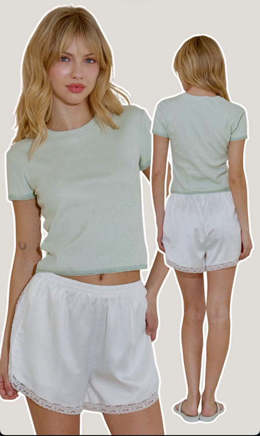 Satin Lace Shorts - Polkadots & Moonbeams LABeige BotanyOFF WHITESSatin Lace Shorts