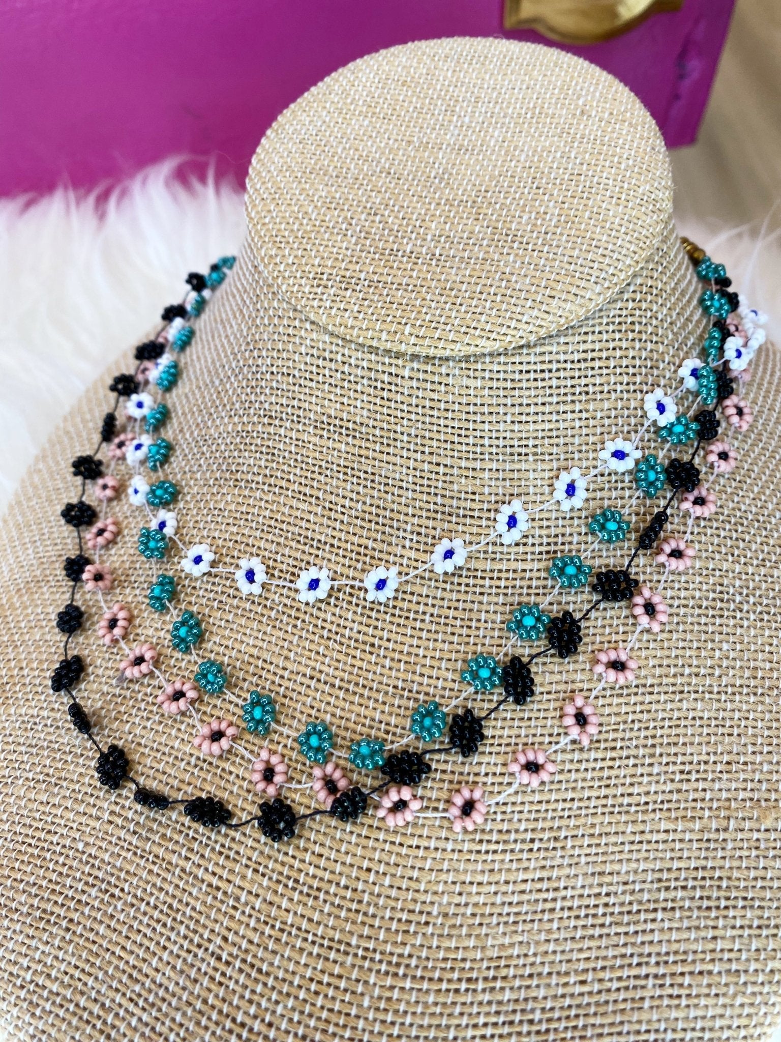 Sayulita Beaded Flower Necklace - Polkadots & Moonbeams LAMalibu DanaPinkSayulita Beaded Flower Necklace
