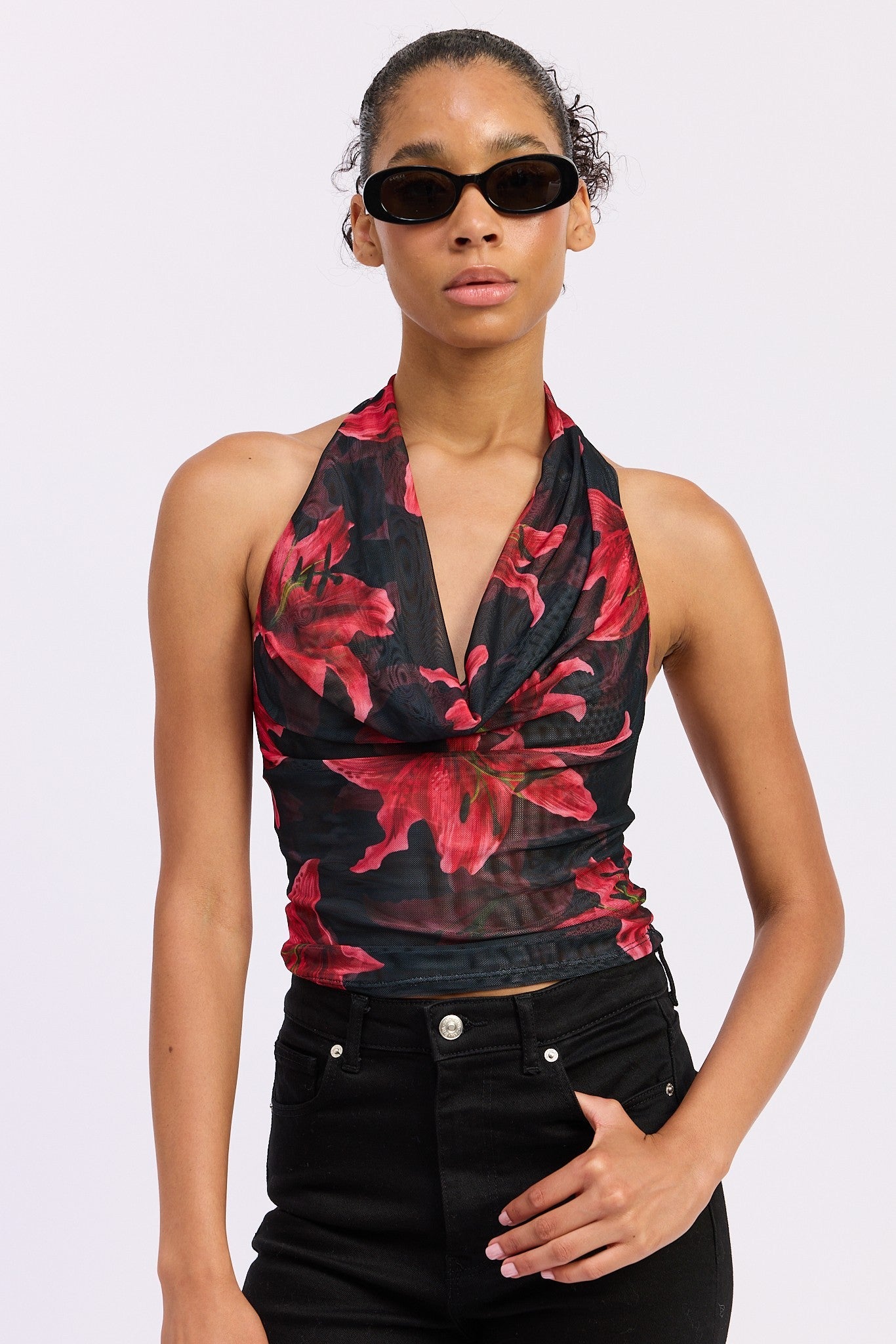 Sheer Stretch Mesh Halter - Polkadots & Moonbeams LAPolkadots & Moonbeamsblack floralSSheer Stretch Mesh Halter