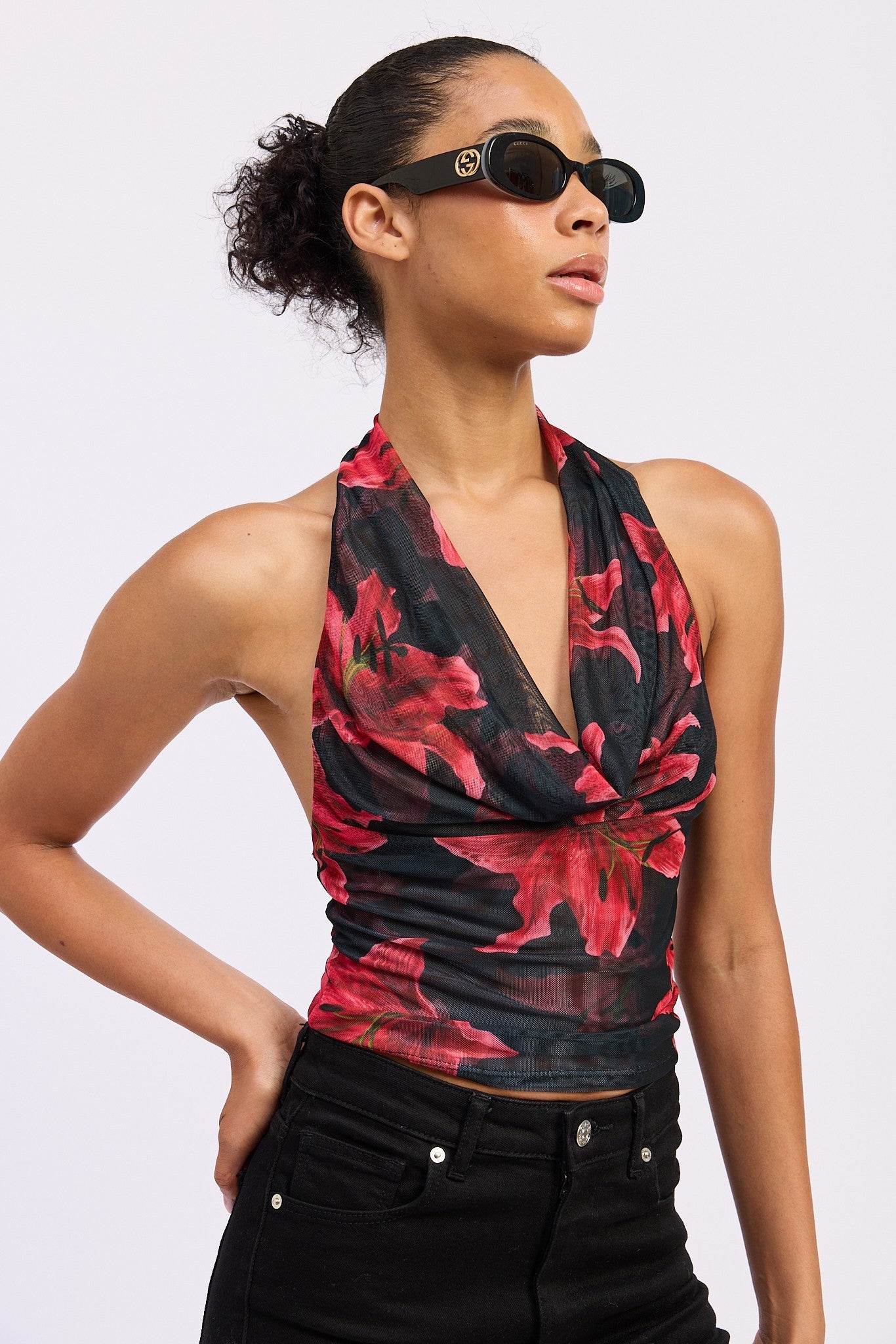 Sheer Stretch Mesh Halter - Polkadots & Moonbeams LAPolkadots & Moonbeamsblack floralSSheer Stretch Mesh Halter