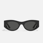 Black narrow oval women's sunglasses with acetate frame and dark lenses, stylish and modern design