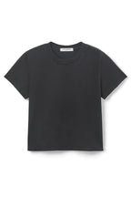 Black midweight women’s cotton tee with a structured fit and crew neckline for casual wear.
