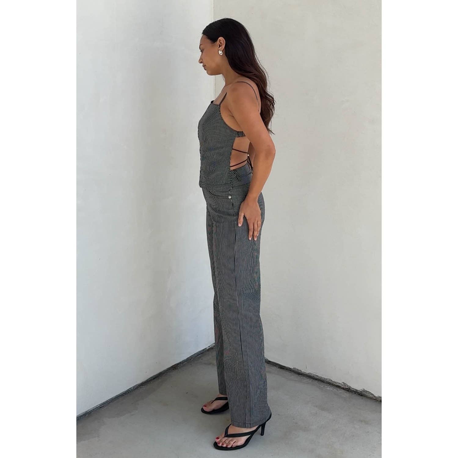 Striped Straight wide Leg Jeans - Polkadots & Moonbeams LAPolkadots & MoonbeamsC6855PWASHED BLACKSStriped Straight wide Leg Jeans