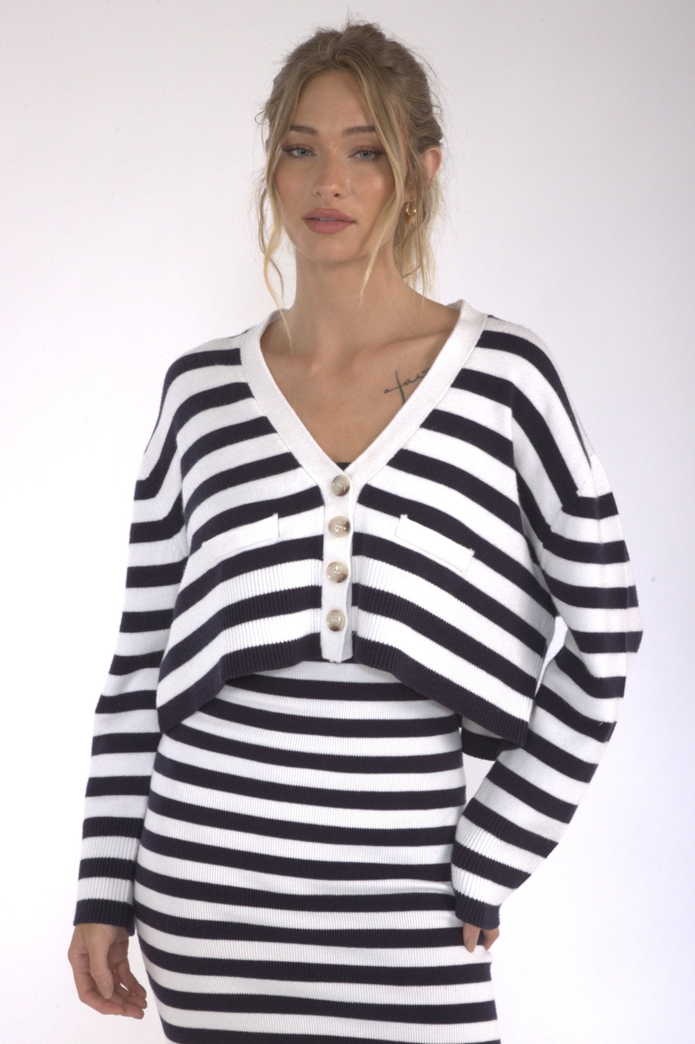 Stripped Boxy Cardigan - Polkadots & Moonbeams LAPolkadots & Moonbeamswhite/navySStripped Boxy Cardigan