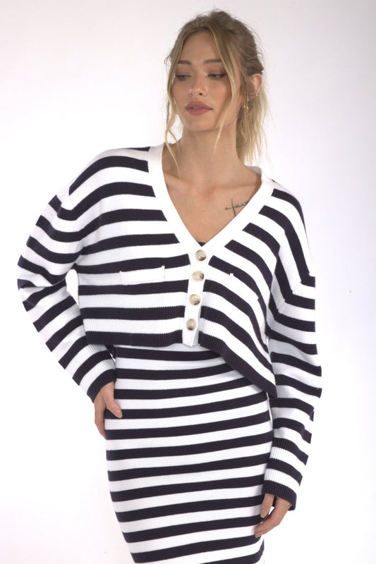 Stripped Boxy Cardigan - Polkadots & Moonbeams LAPolkadots & Moonbeamswhite/navySStripped Boxy Cardigan