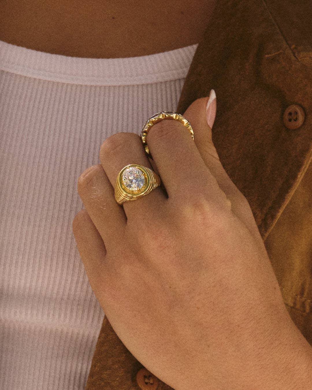 The Reve Ridged Signet Ring - Gold - Polkadots & Moonbeams LALuv AJSP26-R-RRSR-G-55SilverThe Reve Ridged Signet Ring - Gold