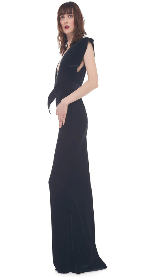 V Rectangle Velvet Maxi Dress - Polkadots & Moonbeams LANorma KamaliBlackXSV Rectangle Velvet Maxi Dress