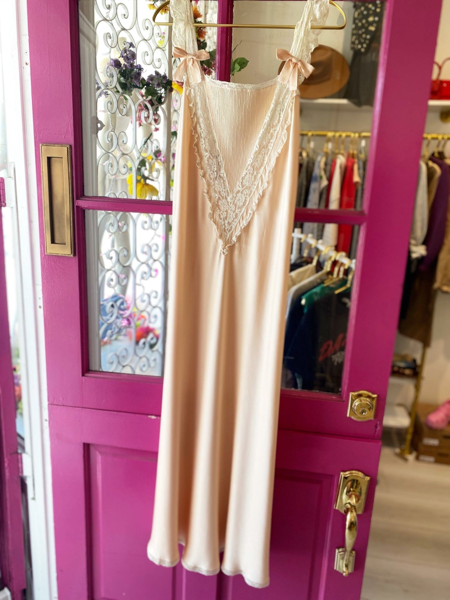 Vintage Pink Silk Slip Dress - Polkadots & Moonbeams LACaitlin NicoleVintage Pink Silk Slip Dress