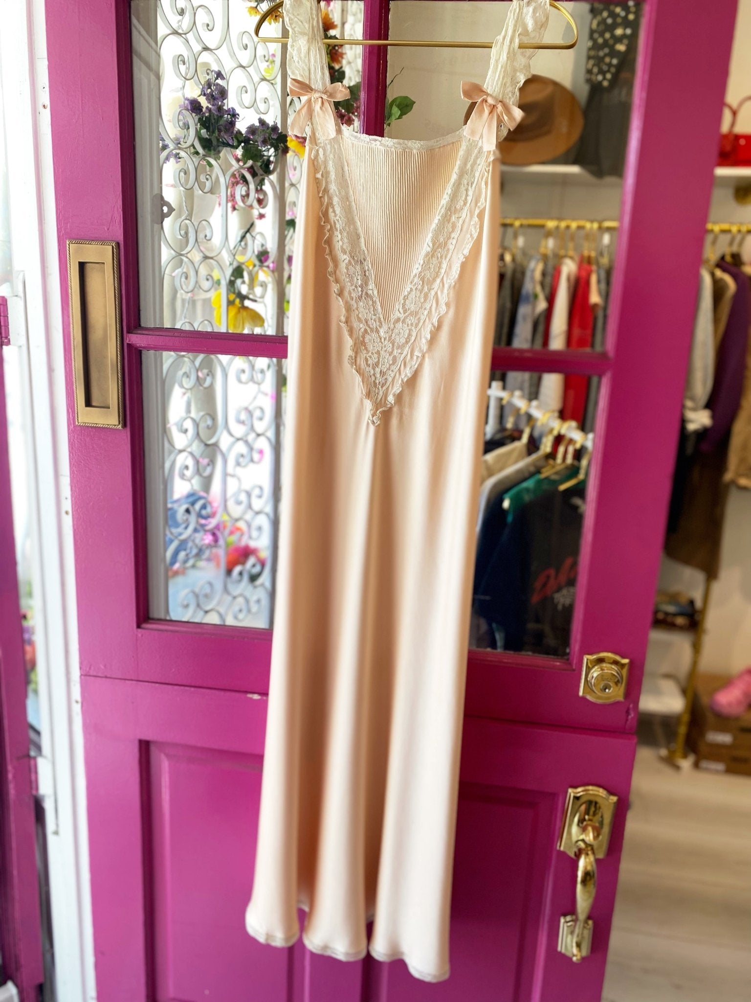Vintage Pink Silk Slip Dress - Polkadots & Moonbeams LACaitlin NicoleVintage Pink Silk Slip Dress
