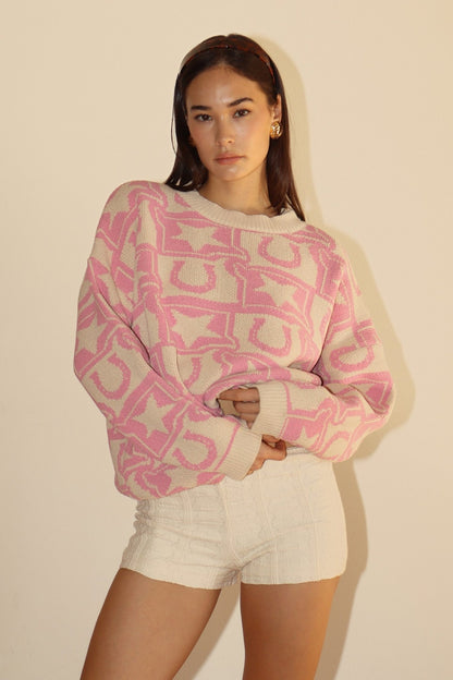 Western Knit Monogram Knit Sweater - Polkadots & Moonbeams LABailey RosePinkSWestern Knit Monogram Knit Sweater