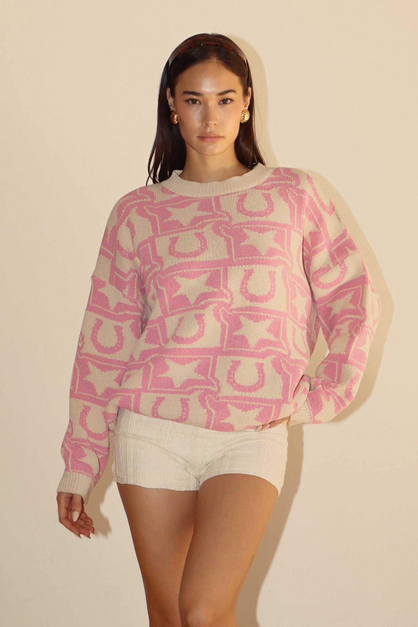 Western Knit Monogram Knit Sweater - Polkadots & Moonbeams LABailey RosePinkSWestern Knit Monogram Knit Sweater