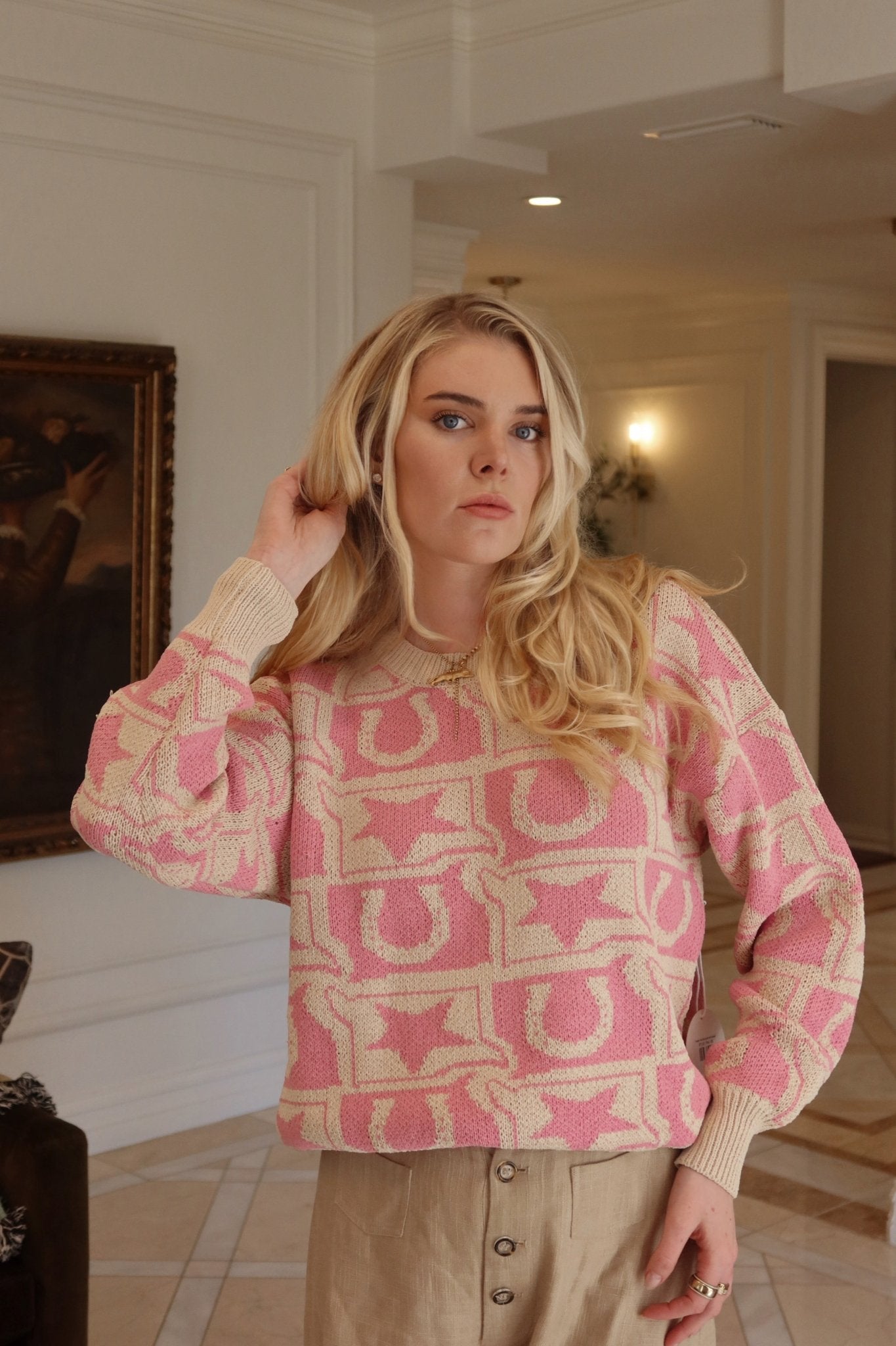 Western Knit Monogram Knit Sweater - Polkadots & Moonbeams LABailey RosePinkSWestern Knit Monogram Knit Sweater