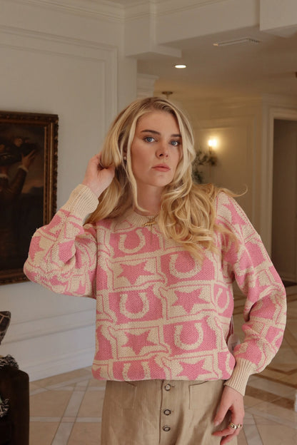 Western Knit Monogram Knit Sweater - Polkadots & Moonbeams LABailey RosePinkSWestern Knit Monogram Knit Sweater