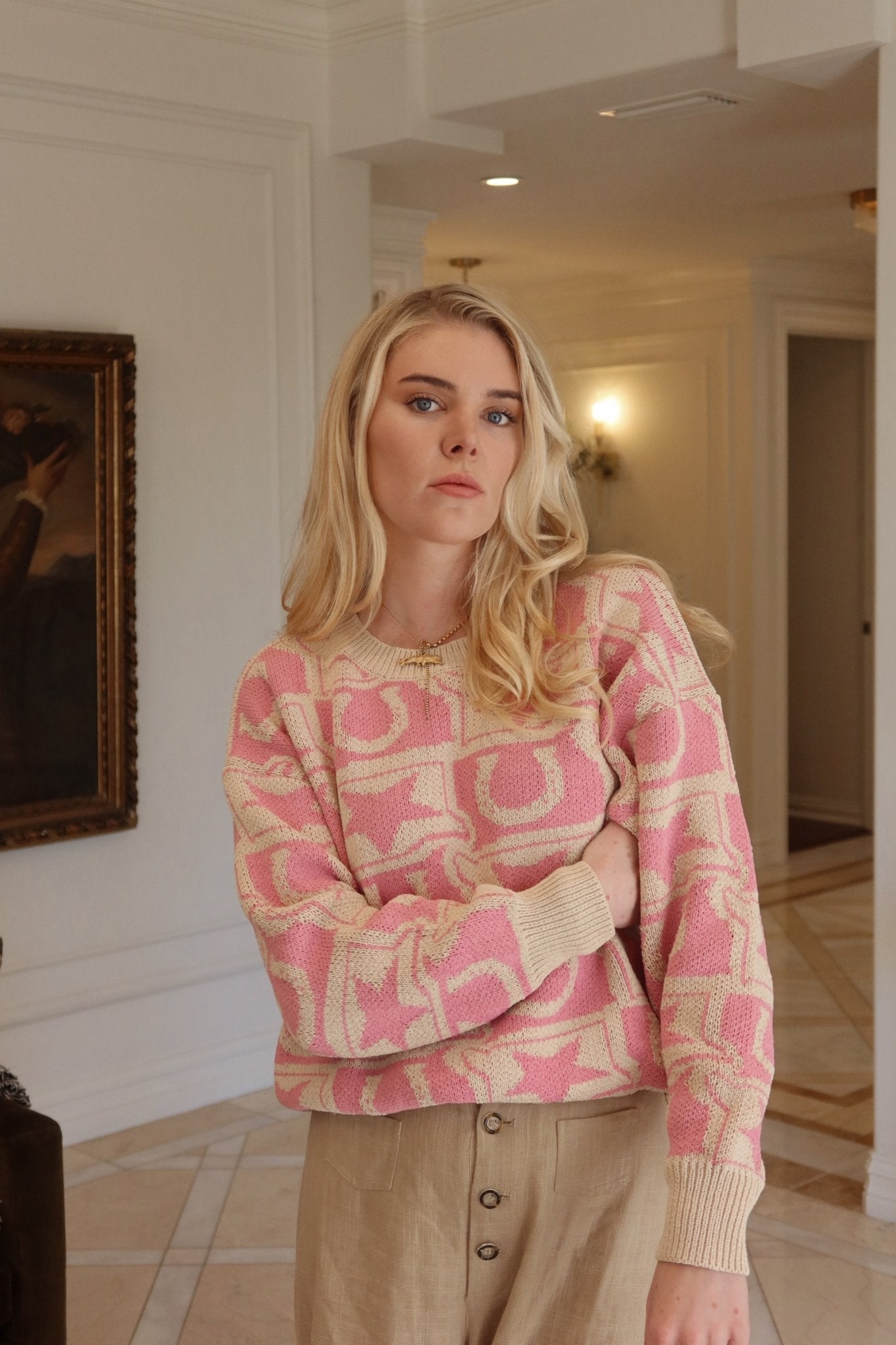 Western Knit Monogram Knit Sweater - Polkadots & Moonbeams LABailey RosePinkSWestern Knit Monogram Knit Sweater