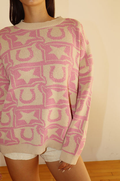 Western Knit Monogram Knit Sweater - Polkadots & Moonbeams LABailey RosePinkSWestern Knit Monogram Knit Sweater