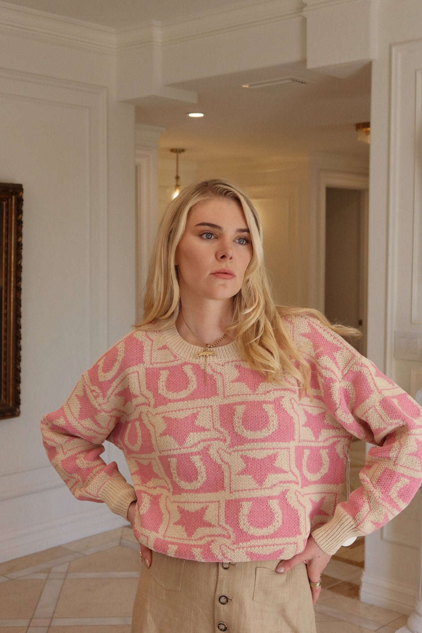 Western Knit Monogram Knit Sweater - Polkadots & Moonbeams LABailey RosePinkSWestern Knit Monogram Knit Sweater