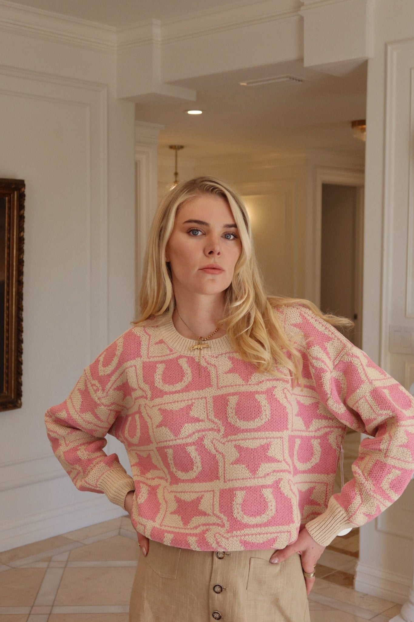 Western Knit Monogram Knit Sweater - Polkadots & Moonbeams LABailey RosePinkSWestern Knit Monogram Knit Sweater
