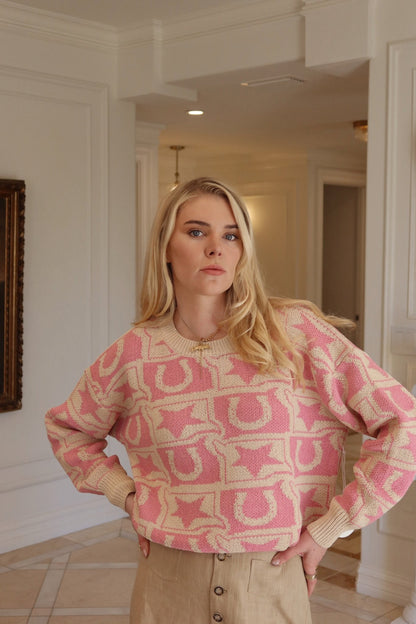 Western Knit Monogram Knit Sweater - Polkadots & Moonbeams LABailey RosePinkSWestern Knit Monogram Knit Sweater
