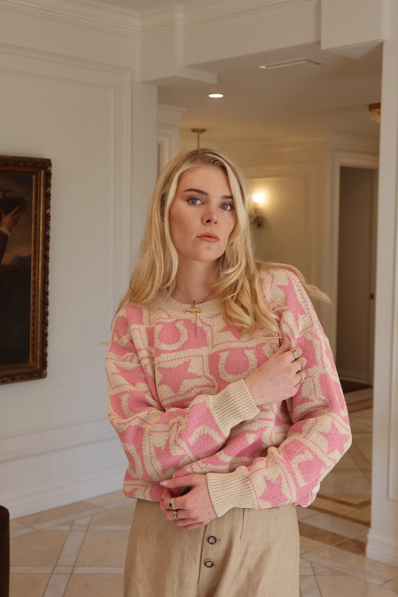 Western Knit Monogram Knit Sweater - Polkadots & Moonbeams LABailey RosePinkSWestern Knit Monogram Knit Sweater