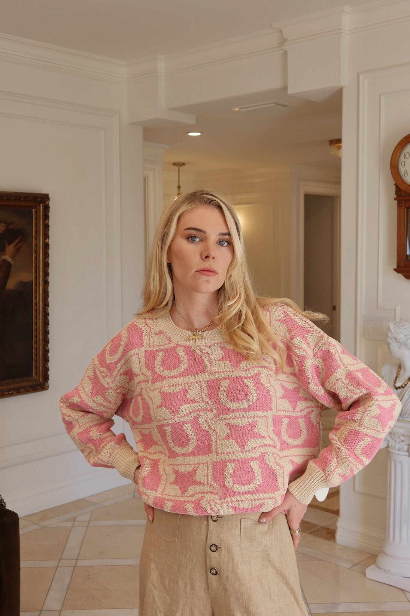 Western Knit Monogram Knit Sweater - Polkadots & Moonbeams LABailey RosePinkSWestern Knit Monogram Knit Sweater
