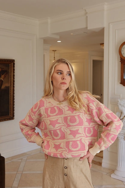 Western Knit Monogram Knit Sweater - Polkadots & Moonbeams LABailey RosePinkSWestern Knit Monogram Knit Sweater
