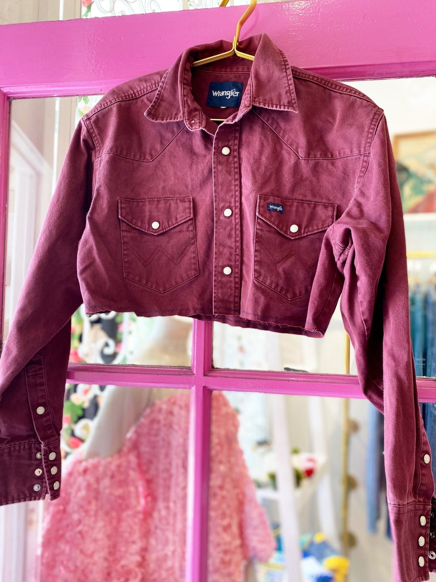 Western Redone Cropped Shackets - Polkadots & Moonbeams LAVintageburgundyWestern Redone Cropped Shackets
